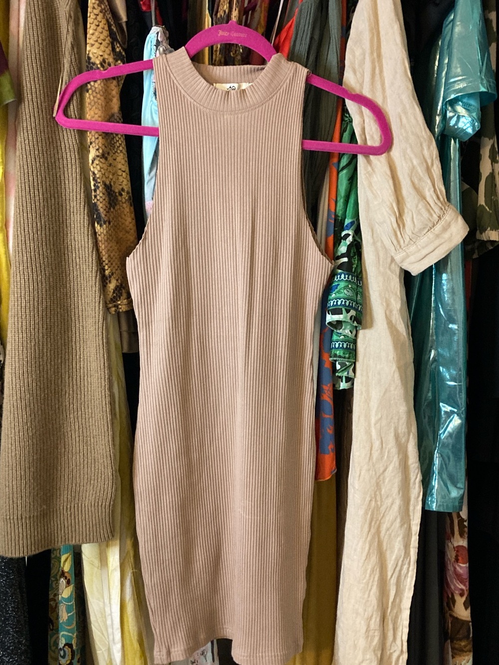 Taupe Ribbed Sleeveless Mini Dress